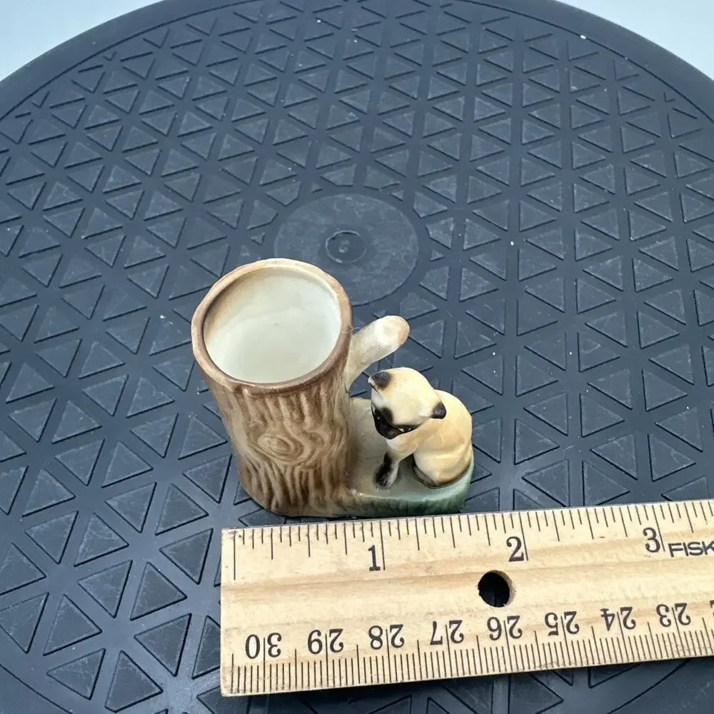 Vintage Siamese Cat On Tree Trunk Toothpick Holder